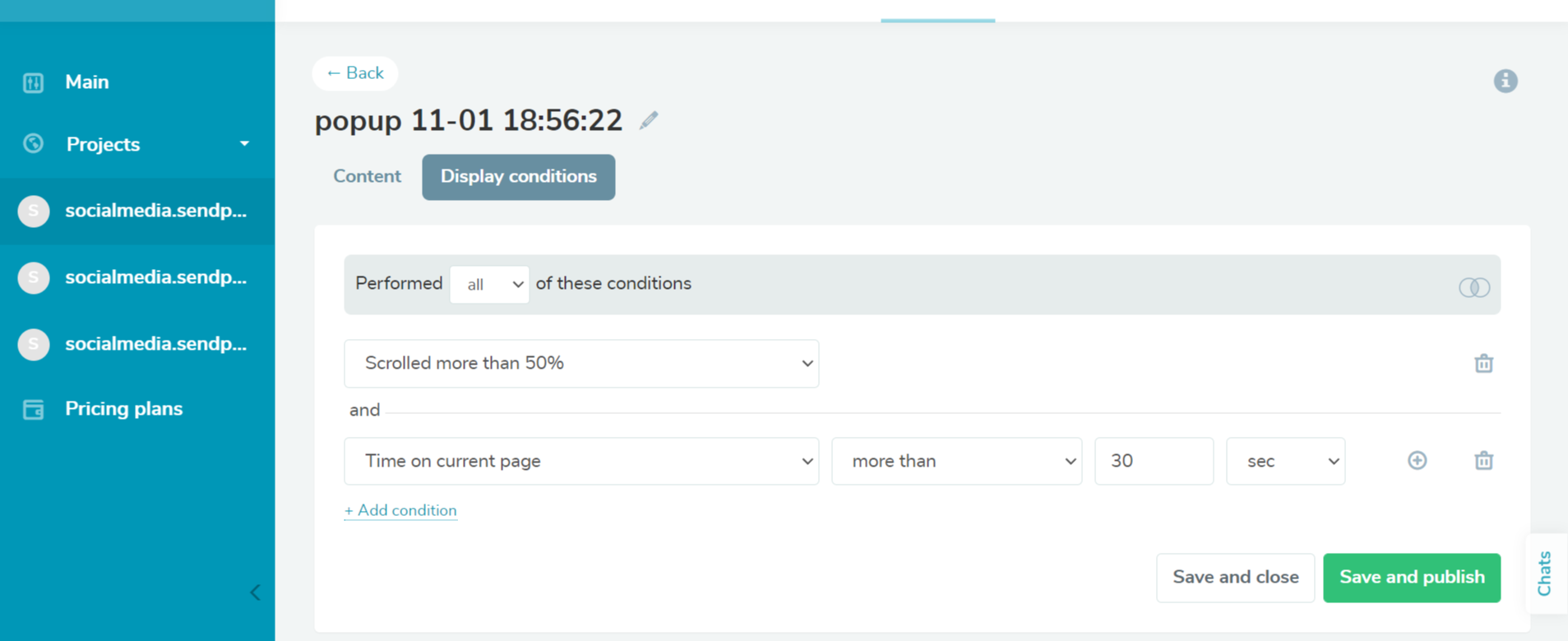 SendPulse popup builder