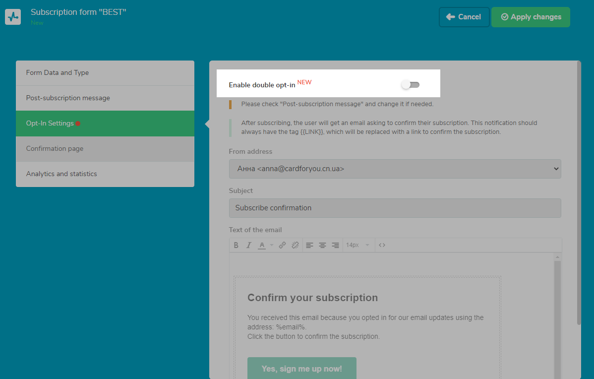 Opt-in Settings