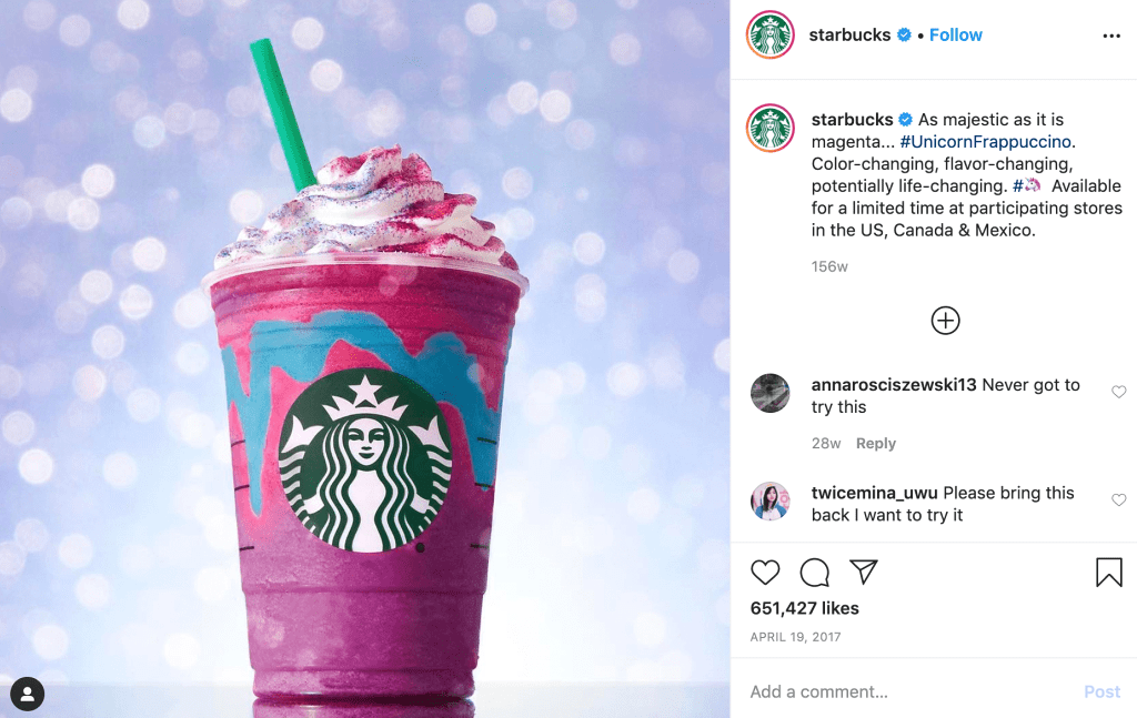 Кампания unicornfrappuccino