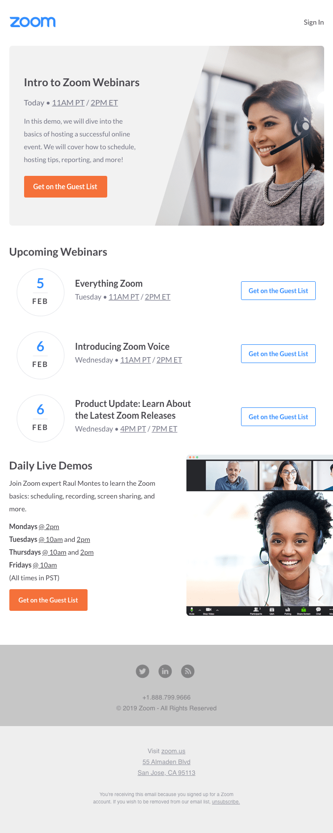 Zoom's webinar invitation