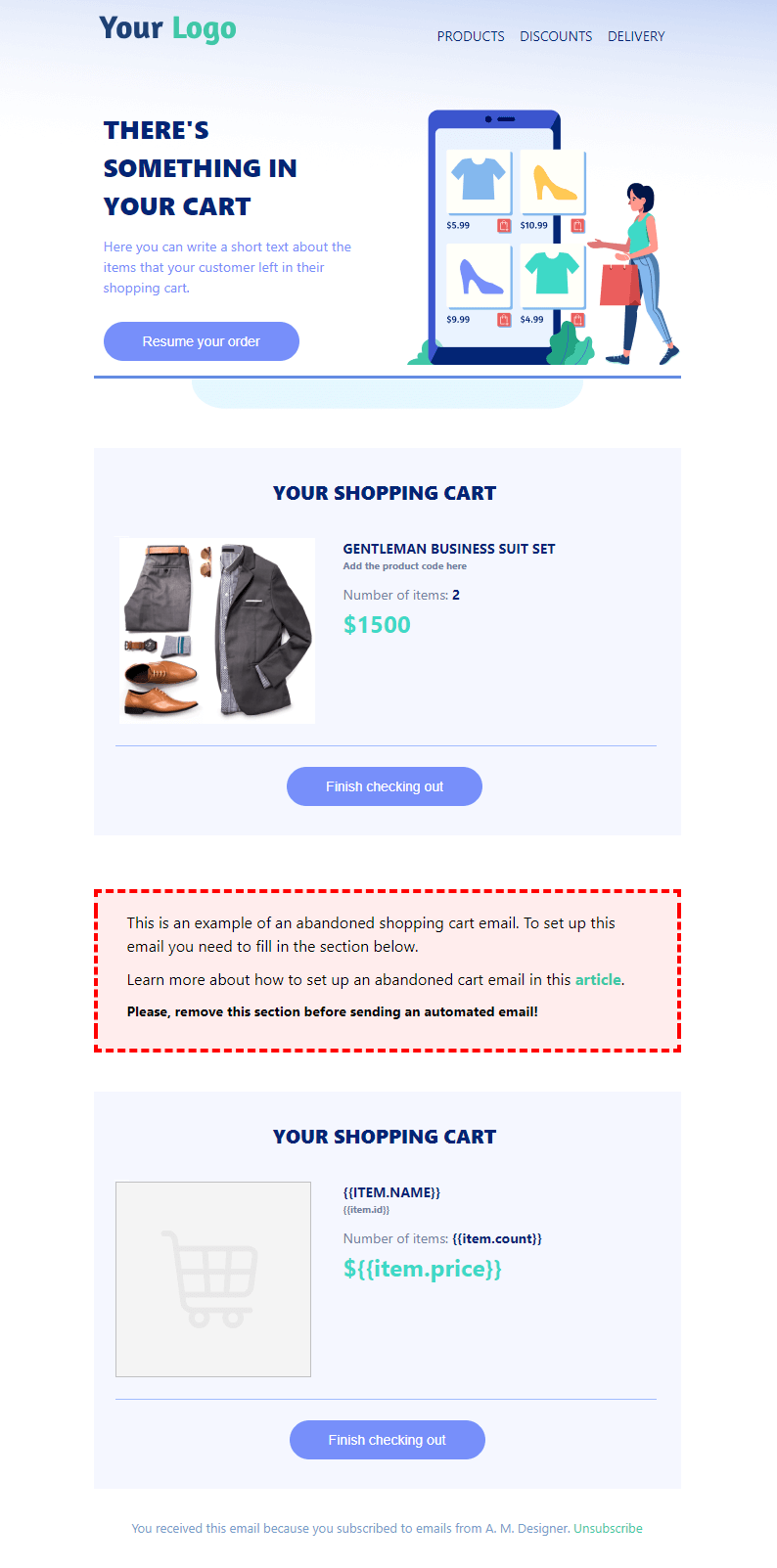Abandoned cart email free template