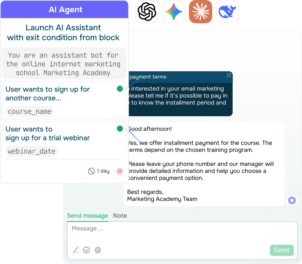 Encaminhe respostas automáticas para agentes de IA