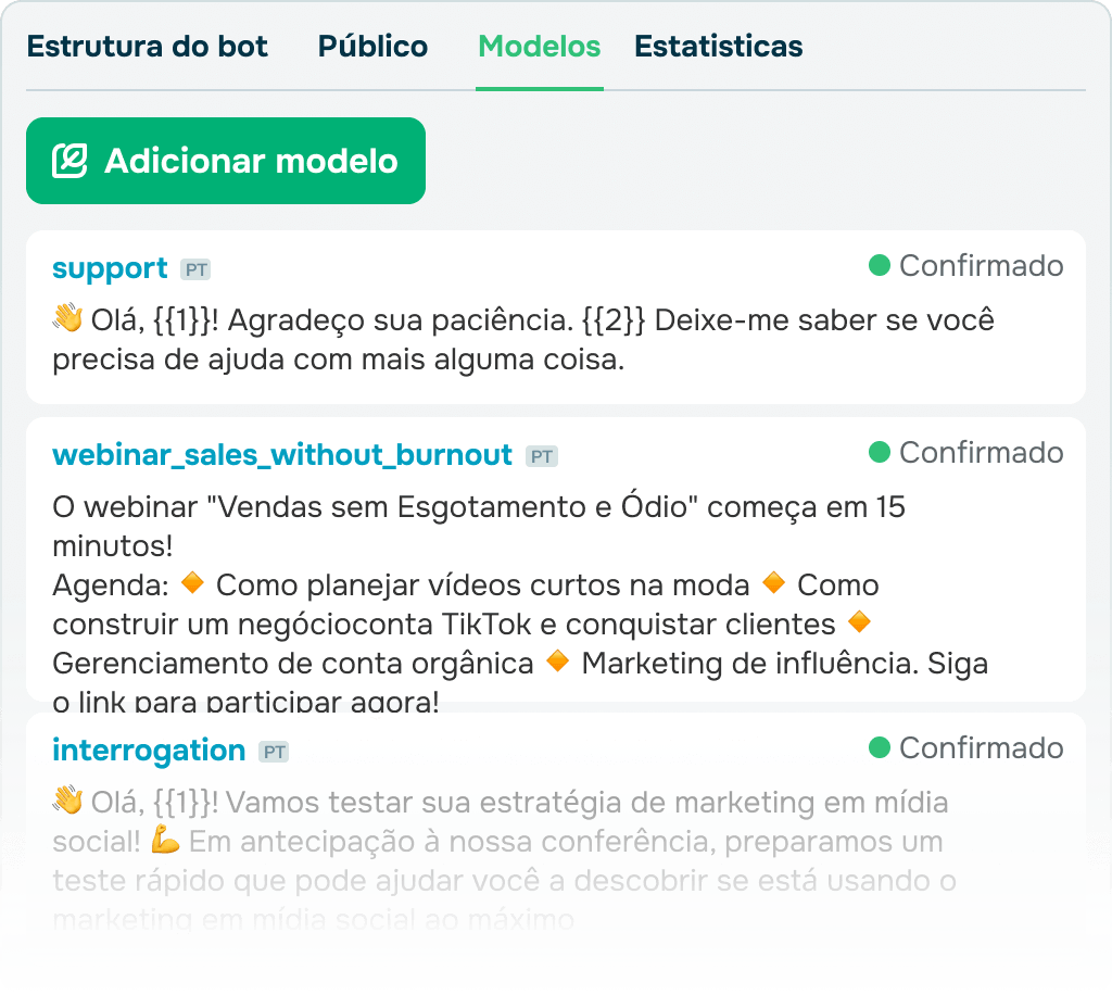 Inicie conversas com modelos do WhatsApp